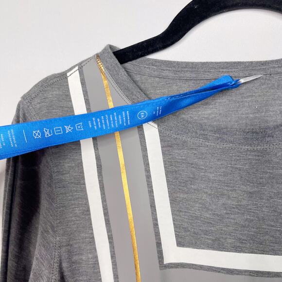 Kit and Ace Womens 6 Gray Square Striped Long Sleeve Tshirt Gold White Cashmere - Picture 10 of 11